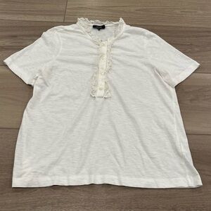 ME&EM Short Sleeve White Cotton Ruffle Front  Tee Size US 4 UK 8